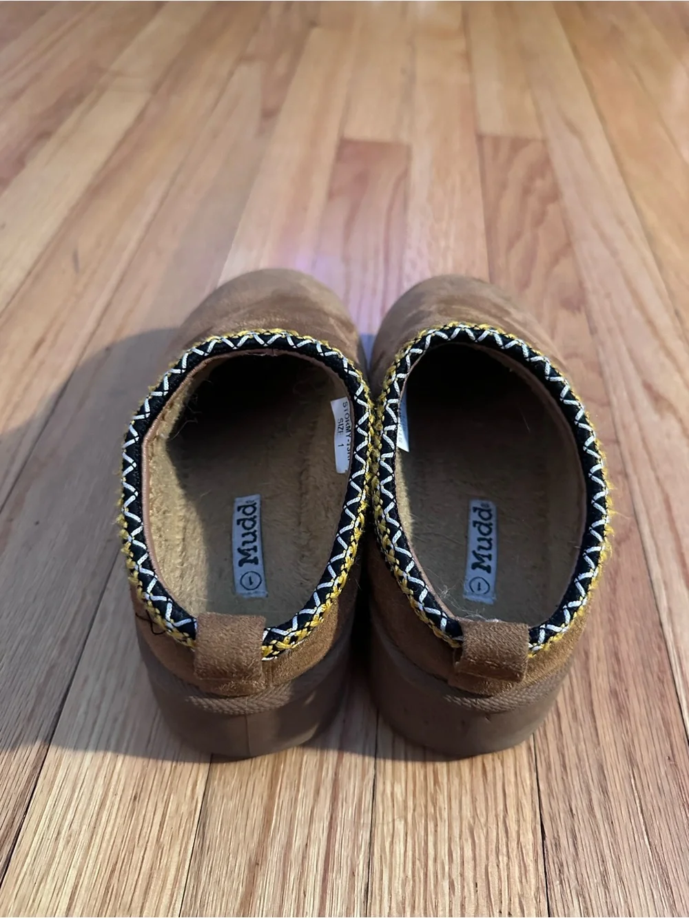 Mudd Kids Brown Slip-On Shoes with Black and Gold Braid